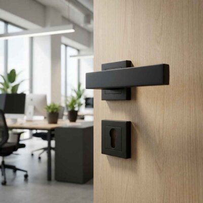 Sese Lama Modeli Kare Rozetli Yale Kapı Kolu Siyah 1 Takım (200-110R-03-02) - Sese