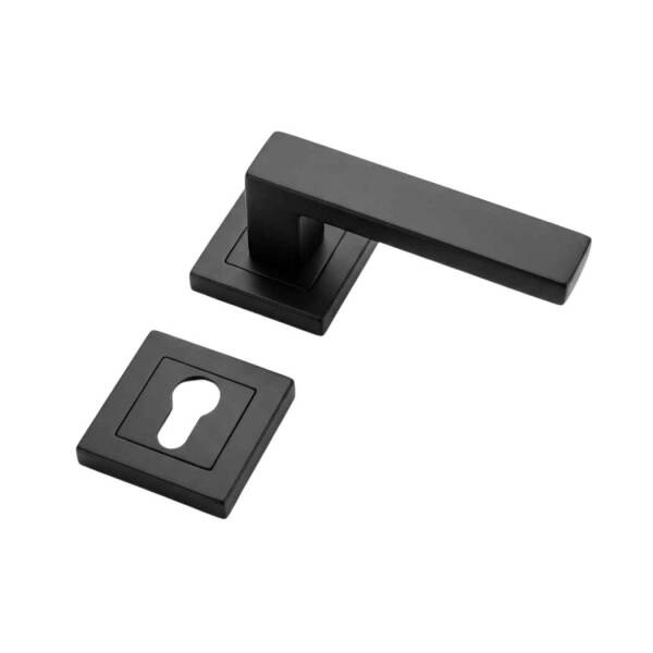 Sese Lama Modeli Kare Rozetli Yale Kapı Kolu Siyah 1 Takım (200-110R-03-02) - 2