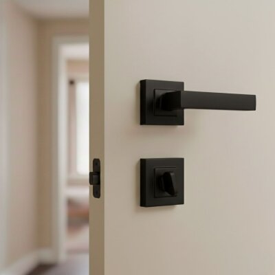 Sese Lama Modeli Ekonomik Kare Sac Rozetli Wc Kapı Kolu Siyah (200-110R-02-02/1) - 1