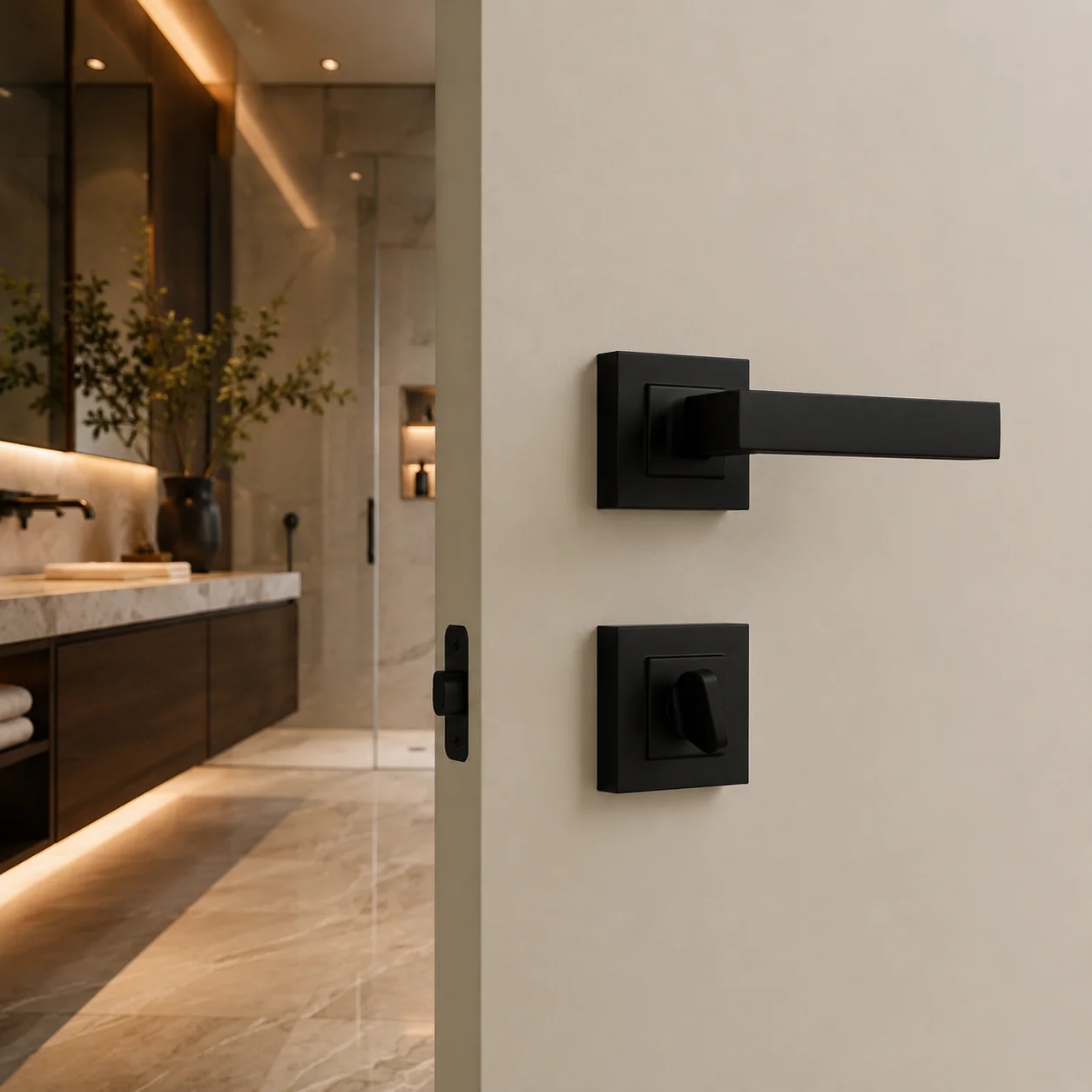 Sese Lama Modeli Ekonomik Kare Sac Rozetli Wc Kapı Kolu Siyah (200-110R-02-02/1) - 1