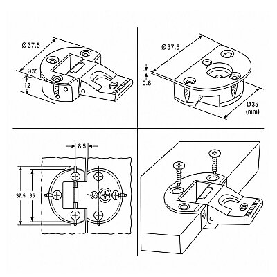 Sese Yuvarlak Gömme Masa Menteşesi Antik Renk (SS600-27) - 3