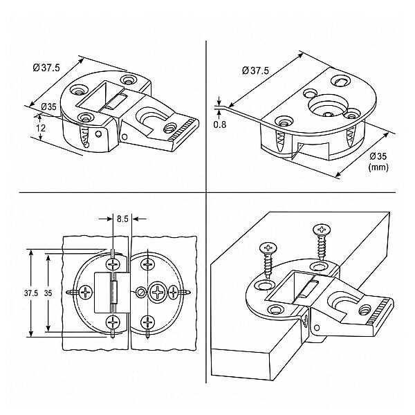 Sese Yuvarlak Gömme Masa Menteşesi Antik Renk (SS600-27) - 3