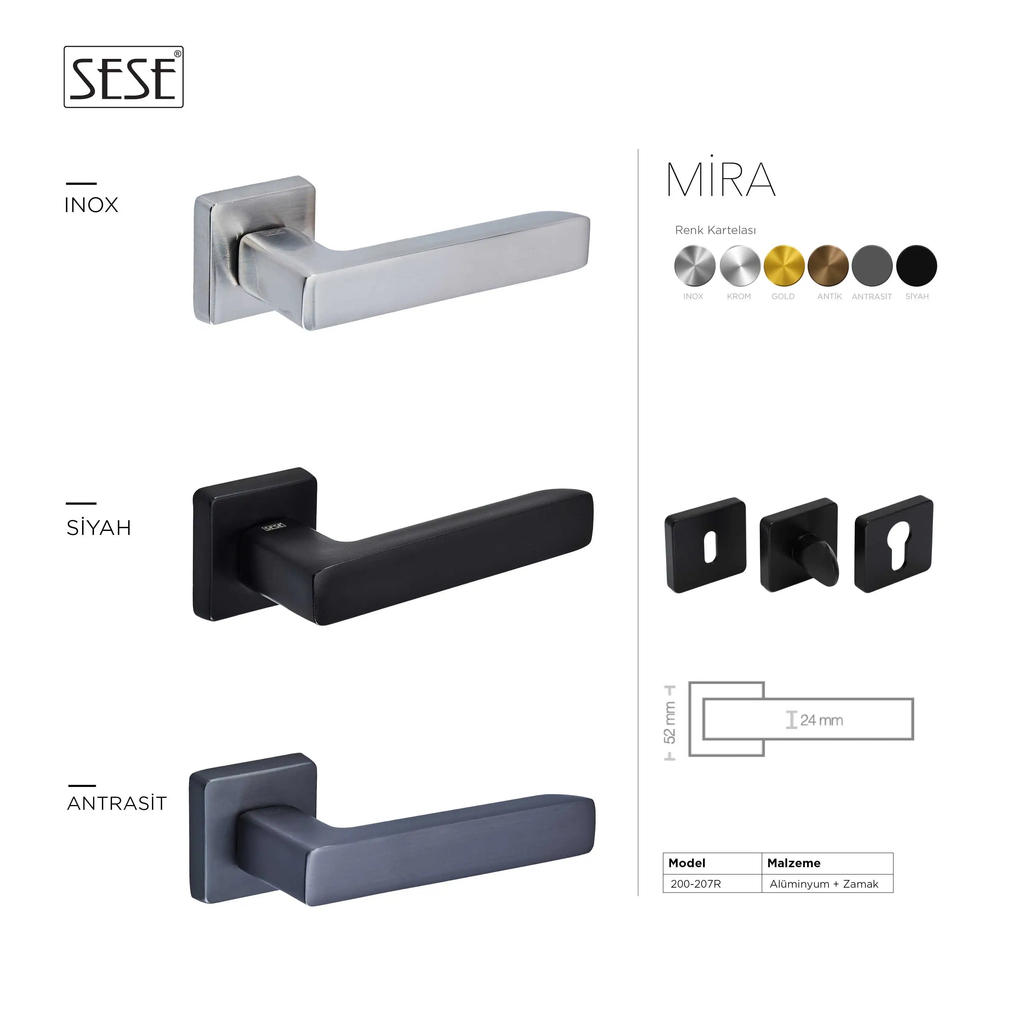 Sese Mira Modeli Rozetli Wc Kapı Kolu Antrasit Renk (200-207R-02-54) - 5