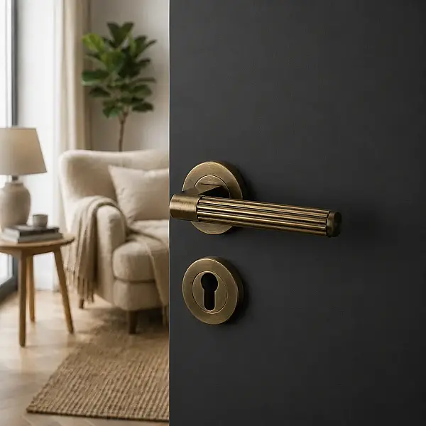 Sese Nazar Modeli Yuvarlak Yale Rozetli Dış Kapı Kolu Antik Renk (200-233R-03-94) - 1