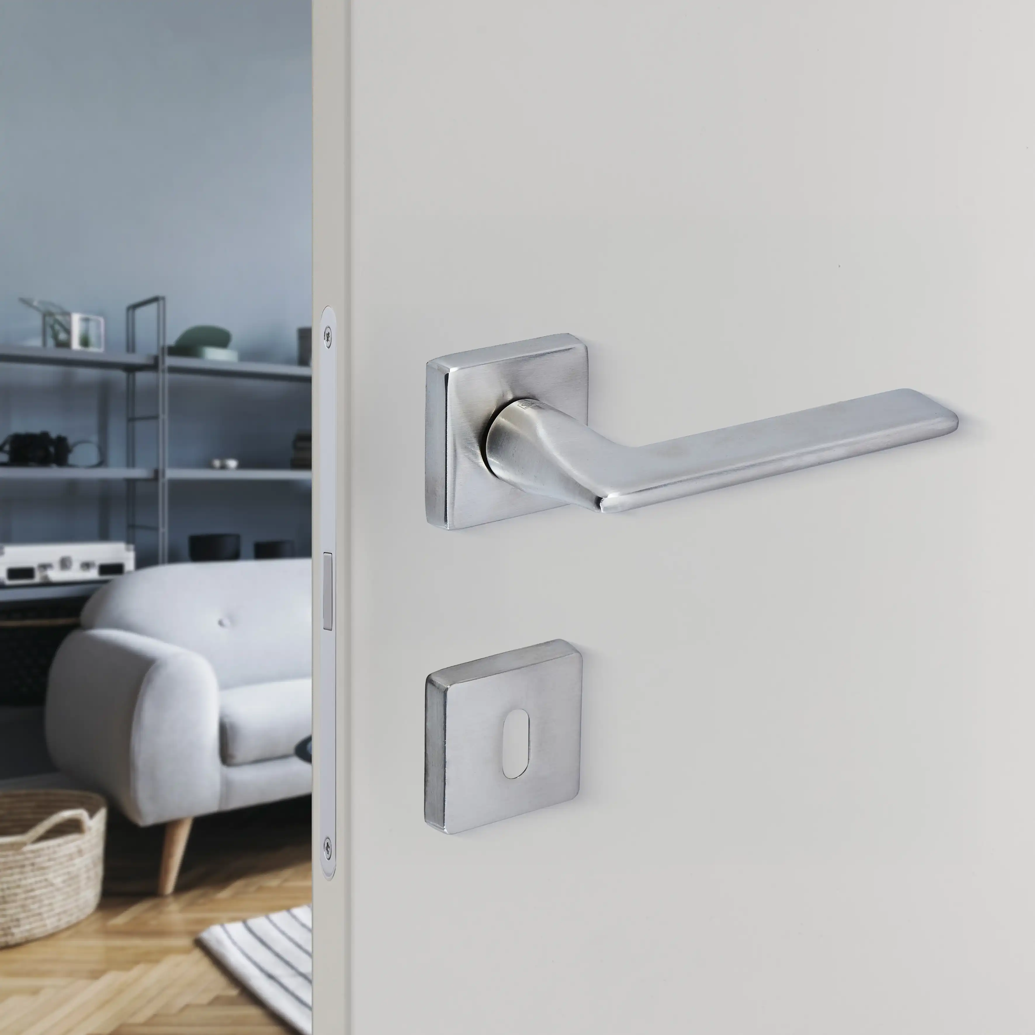 Sese Nida Modeli Kare Rozetli Oda Kapı Kolu Inox (200-224R-01-53) - 1