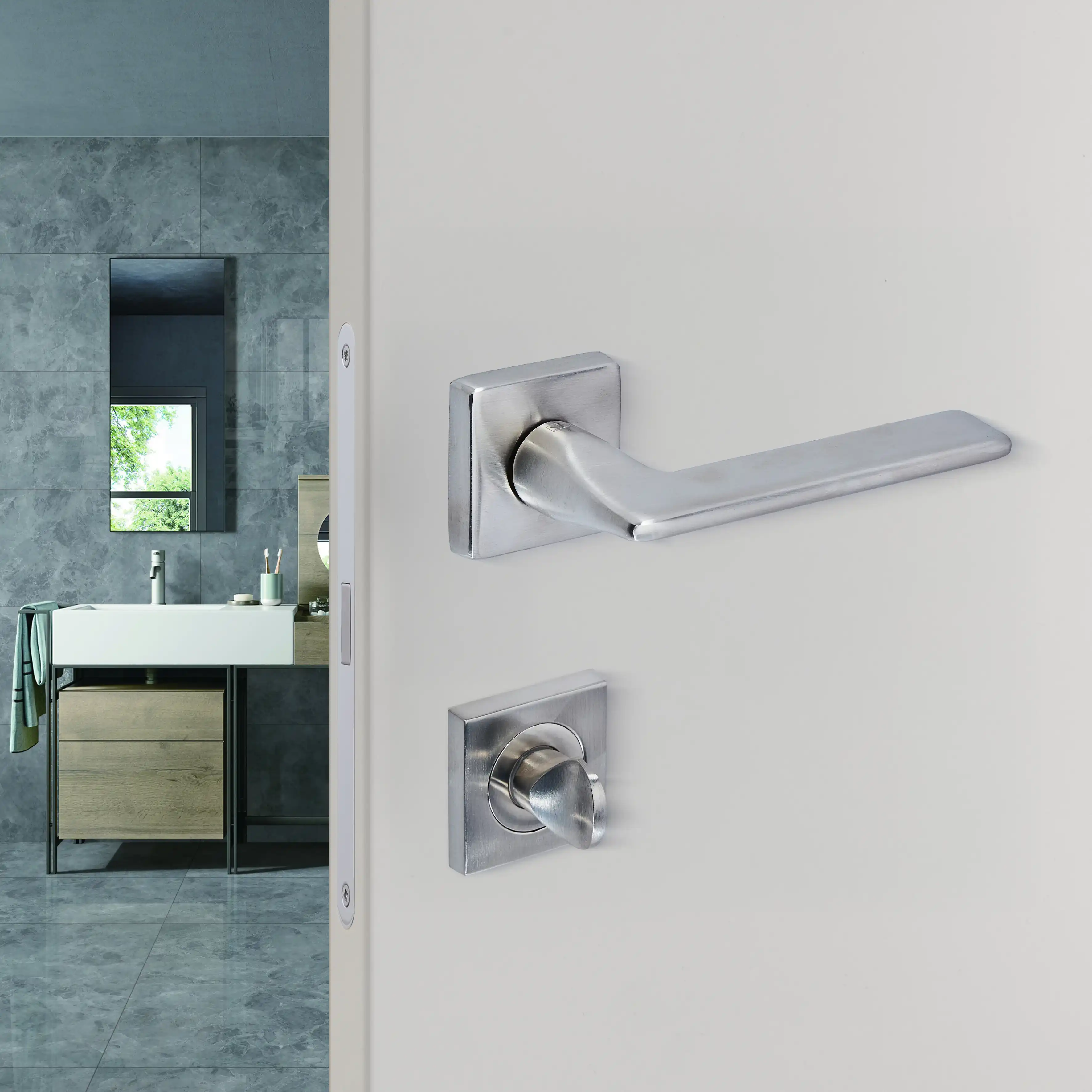 Sese Nida Modeli Kare Rozetli Wc Kapı Kolu Inox (200-224R-02-53) - 1