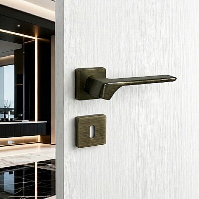 Sese Özge Modeli Kare Rozetli Wc Kapı Kolu Antik Renk (200-220R-02-94) - Sese