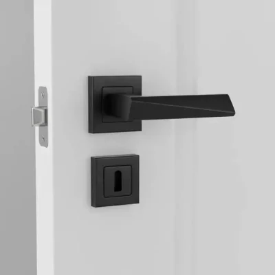 Sese Prizma Modeli Kare Rozetli Oda Kapı Kolu Siyah (200-112R-01-02) - 1