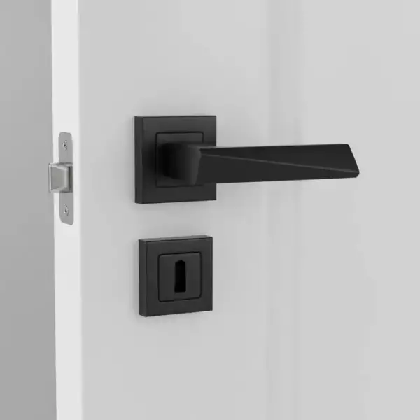 Sese Prizma Modeli Kare Rozetli Oda Kapı Kolu Siyah (200-112R-01-02) - 1