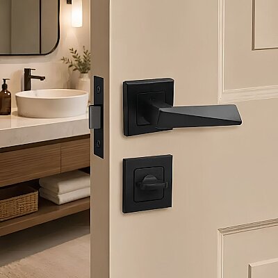 Sese Prizma Modeli Kare Rozetli Wc Kapı Kolu Siyah (200-112R-02-02) - Sese