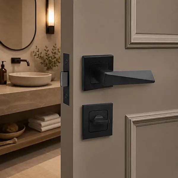 Sese Prizma Modeli Kare Rozetli Wc Kapı Kolu Siyah (200-112R-02-02) - 4
