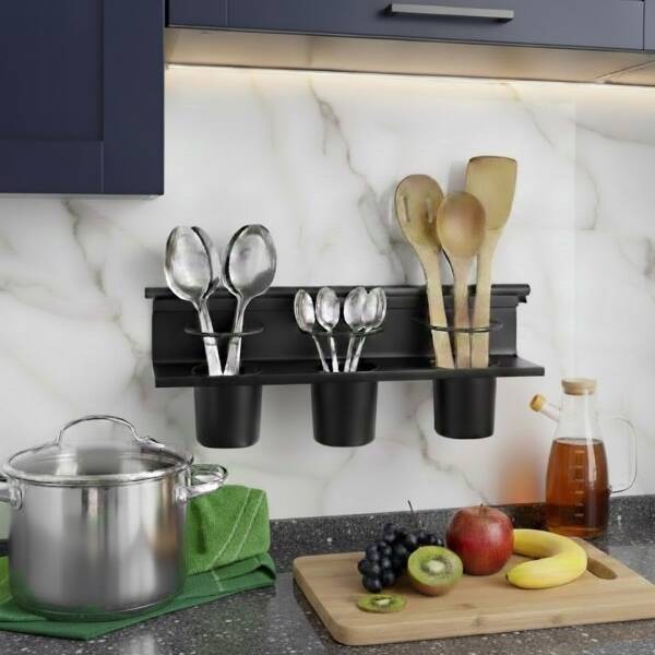 Sese Set Üstü Kaşıklık Üç Bardaklı Siyah 60 cm (240-02-27-02) - 1