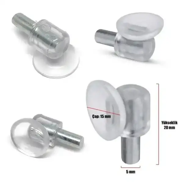 Sese Vantuzlu Geçmeli Raf Pimi 5mm Raf Tutucu 1000 Adet (350-05-10) - 1