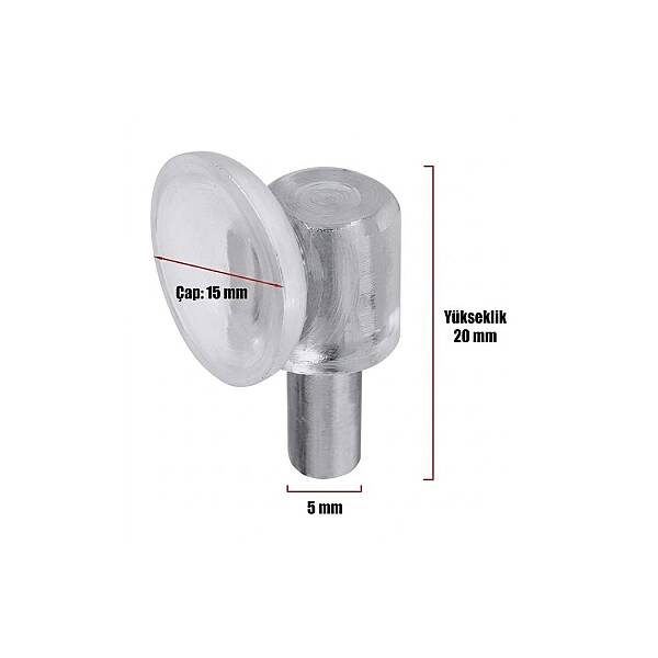 Sese Vantuzlu Geçmeli Raf Pimi 5mm Raf Tutucu 1000 Adet (350-05-10) - 3