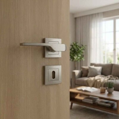 Sese Veroni Modeli Kare Rozetli Oda Kapı Kolu Nikel Saten (200-94R-01-53) - Sese