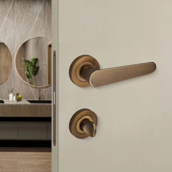 Sese Evin Modeli Rozetli Wc Kapı Kolu Antik Sarı Alüminyum (200-243R-02-94) - 2