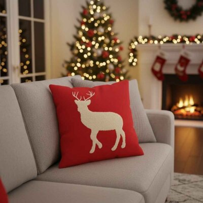 Sese Yılbaşı Kırlent 42x42 cm Geyik (AKS634) - 1 - Sese