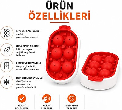 Silikon Kapaklı İkili Küre Buz Kalıbı 6 Hazneli (AMZ11) - 3