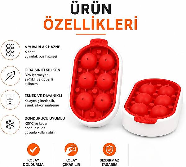 Silikon Kapaklı İkili Küre Buz Kalıbı 6 Hazneli (AMZ11) - 3