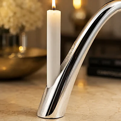 Silver Metal İkili Mumluk 4*28*21 cm (AK.IV0313) - Vitale (1)