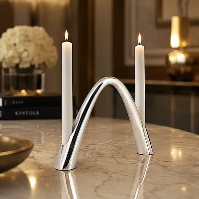 Silver Metal İkili Mumluk 4*28*21 cm (AK.IV0313) - 3
