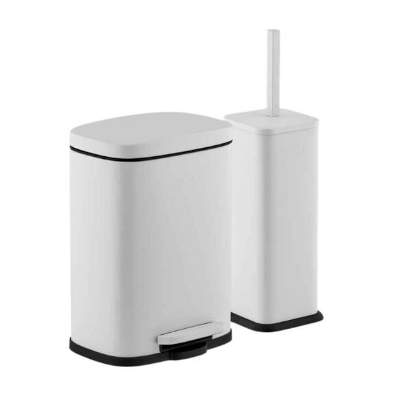 Smart Pedallı Çöp Kovası 5 Lt ve Klozet Fırçası Seti Beyaz (1001 05 B) - 1