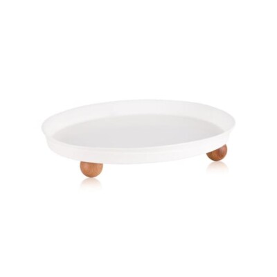 The Mia Limoges Ahşap Ayaklı Tabak Beyaz 27x23x7 cm (SNM0278) - 2
