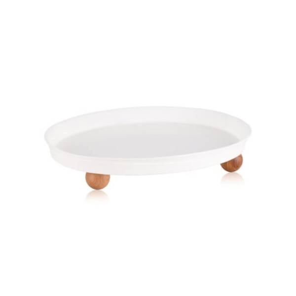The Mia Limoges Ahşap Ayaklı Tabak Beyaz 27x23x7 cm (SNM0278) - 2