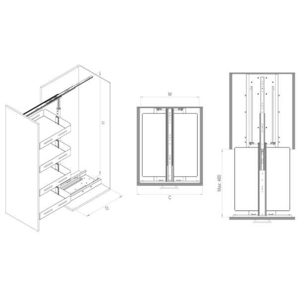 Starax 35cm 4 Sepet Unique Box Gizli Raylı Frenli Kiler Antrasit Renk (S-1902-UB-A) - 3