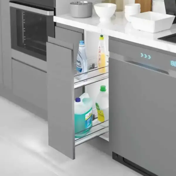 Starax Yandan Teleskopik Raylı Deterjanlık Frenli Ahşap Tablalı Krom Modül 20cm (S-2481-C) - 1