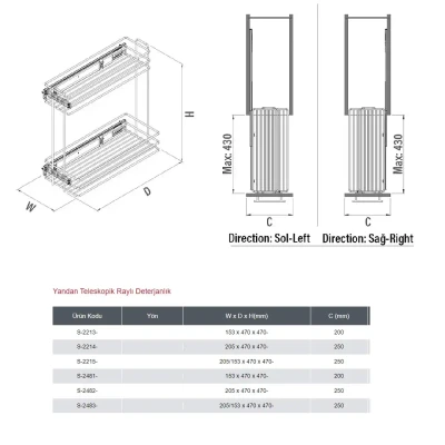 Starax 2214 Yandan Teleskopik Raylı Şişelik Krom Modül 25cm (S-2214-C) - 3