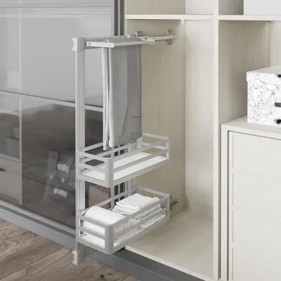 Starax Pantolon Askılı Alüminyum 2 Sepetli Raylı Takım (S-6083-G) - 1