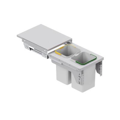 Starax 40cm 12+12 Lt Kapağa Monte Çöp Kovası Frenli Gri Renk 2 kovalı (S-2381-G) - 2