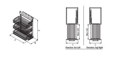 Starax Yandan Gizli Raylı Sağ Ünite 90 Derece Frenli Krom 40cm (S-2794-C) - 2