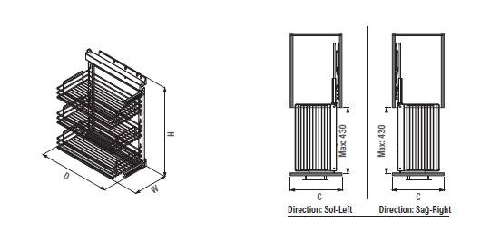Starax Yandan Gizli Raylı Sağ Ünite 90 Derece Frenli Krom 40cm (S-2794-C) - 2