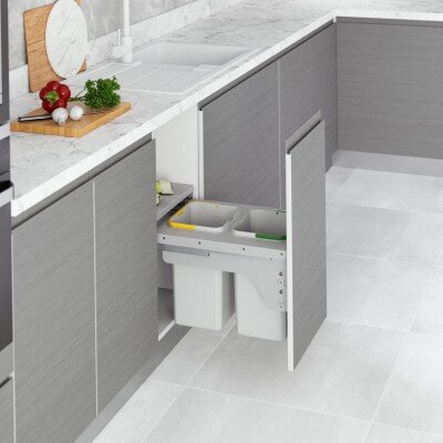 Starax 45cm 12+12lt Kapağa Monte Çöp Kovası Frenli Gri Renk 2 Kovalı (S-2382-G) - Starax