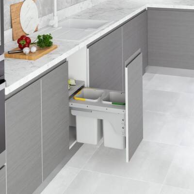 Starax 45cm 12+12lt Kapağa Monte Çöp Kovası Frenli Gri Renk 2 Kovalı (S-2382-G) - 1