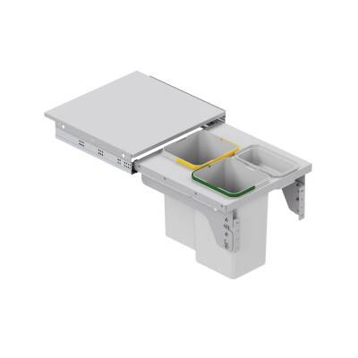 Starax 50cm 12+12+1Lt Kapağa Monte Çöp Kovası Frenli Gri Renk 2 Kovalı (S-2383-G) - 2