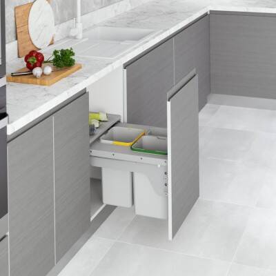 Starax 50cm 12+12+1Lt Kapağa Monte Çöp Kovası Frenli Gri Renk 2 Kovalı (S-2383-G) - 1