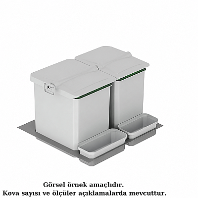 Starax 60cm Çekmece İçi Çöp Kovası 24+2 Litre Gri 2 Kova Modül 60cm (S-2535-G) - Starax (1)