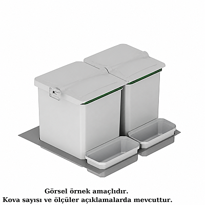 Starax 60cm Çekmece İçi Çöp Kovası Otomatik 32+2 Litre Gri 2 Kova Modül 60cm (S-2536-G) - Starax (1)