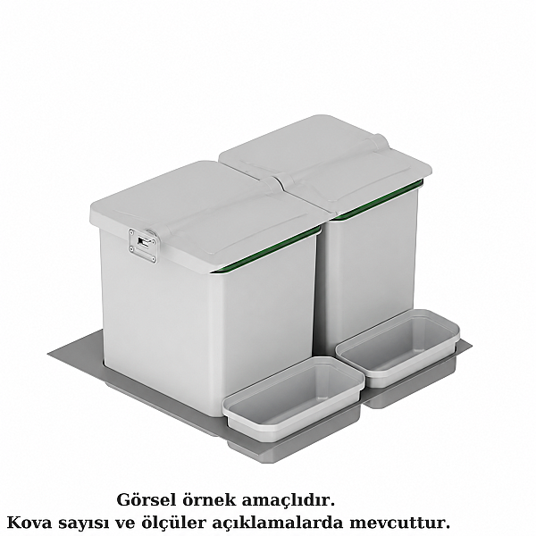 Starax 60cm Çekmece İçi Çöp Kovası Otomatik 32+2 Litre Gri 2 Kova Modül 60cm (S-2536-G) - 2