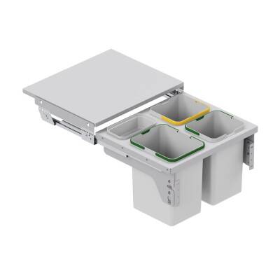 Starax 60cm 16+12+12+1 Lt Kapağa Monte Çöp Kovası Frenli Gri Renk 3 Kovalı (S-2385-G) - 2