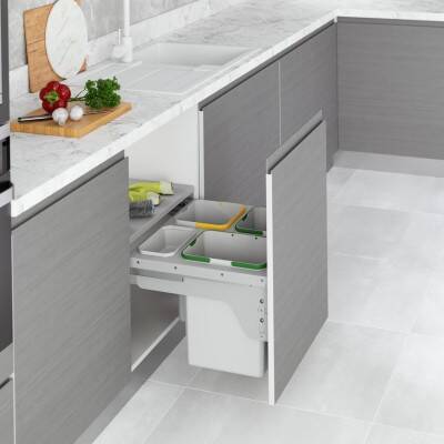 Starax 60cm 16+12+12+1 Lt Kapağa Monte Çöp Kovası Frenli Gri Renk 3 Kovalı (S-2385-G) - 1