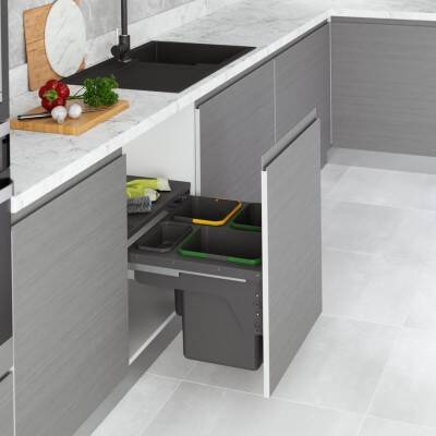 Starax 60cm 16+12+12+1Lt Kapağa Monte Çöp Kovası Frenli Antrasit Renk 3 Kovalı (S-2385-A) - 1