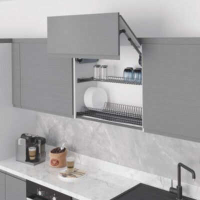 Starax 90cm Alüminyum Profil Tepsili Tabaklık - Bardaklık Seti Antrasit Renk (S-5162-A) - 1