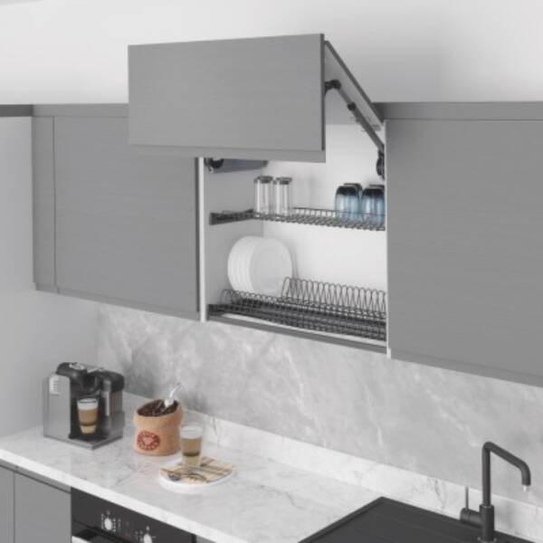 Starax 90cm Alüminyum Profil Tepsili Tabaklık - Bardaklık Seti Antrasit Renk (S-5162-A) - 1