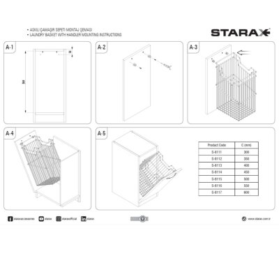 Starax Askılı Çamaşır Sepeti Krom Modül 30cm (S-8111-C) - 3
