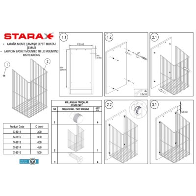 Starax Kapağa Monte Çamaşır Sepeti Krom Modül 35cm (S-8012-C) - 3