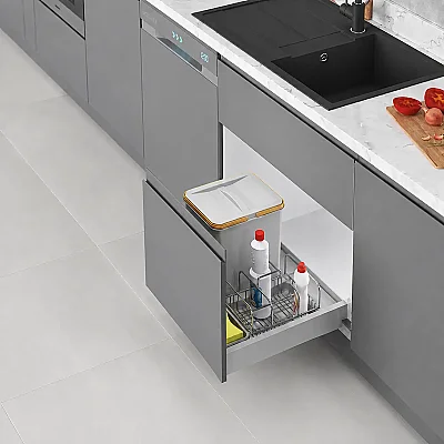 Starax 60cm Çekmece İçi Taşınabilir Sepetli Manuel Çöp Kovası 16+2 Lt Gri Tek Kovalı Modül 60cm (S-2534-G) - 1